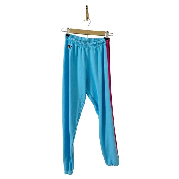 Aviator Nation 5 Stripe Sweatpants in Sky Blue Pink Purple US Small - Picture 2 of 7